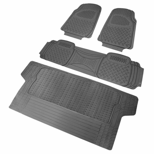 Overtime PVC 3D Print Floor Mat for All, Grey 3 Pieces Plus Trunk Piece - 6 x 13 x 45 in. OV2653963